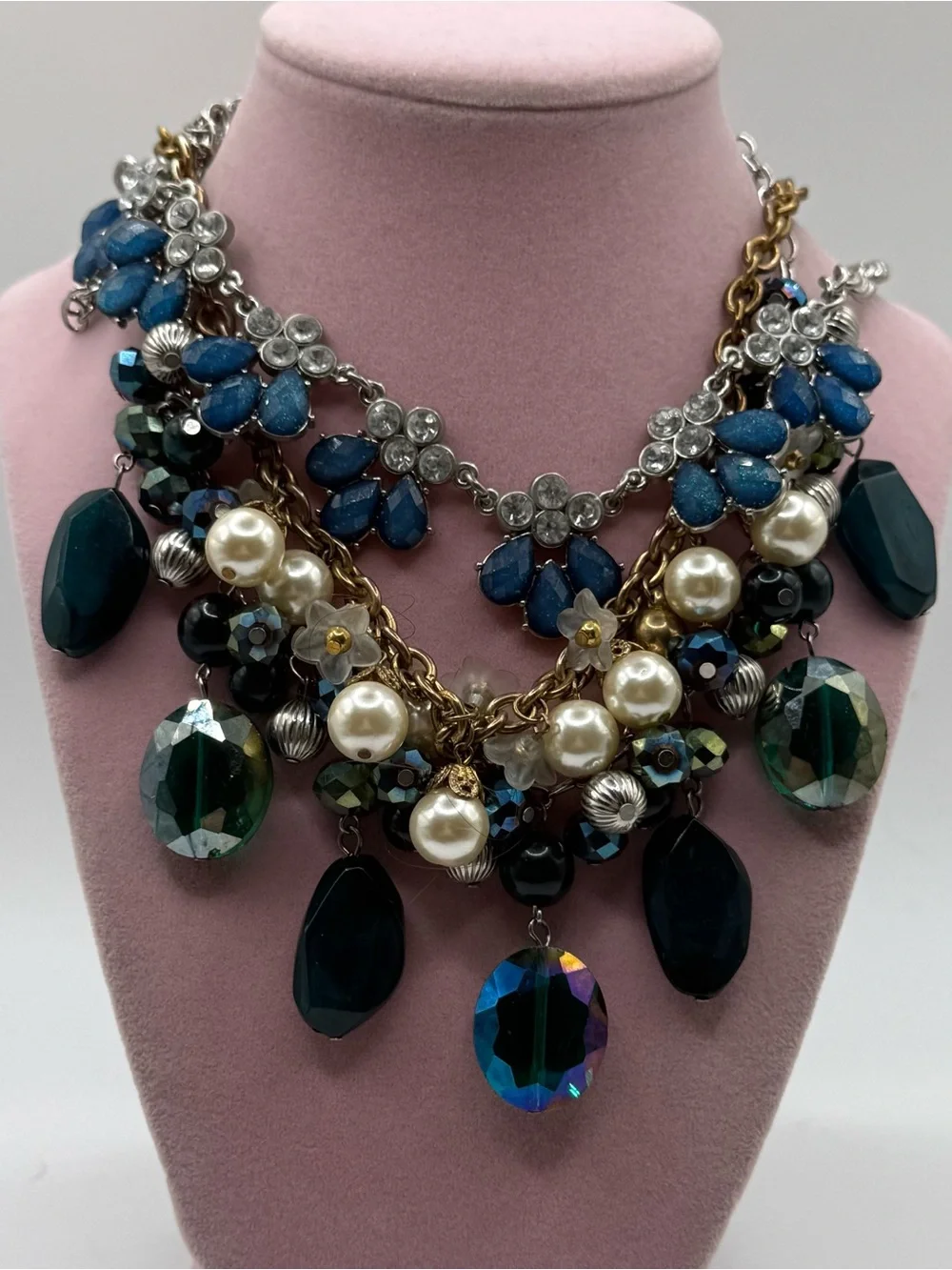 Set of three Statement Multicolor Crystal and Pearl Choker Necklace